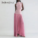 Plus Size Hit Color Spliced Folds Dress