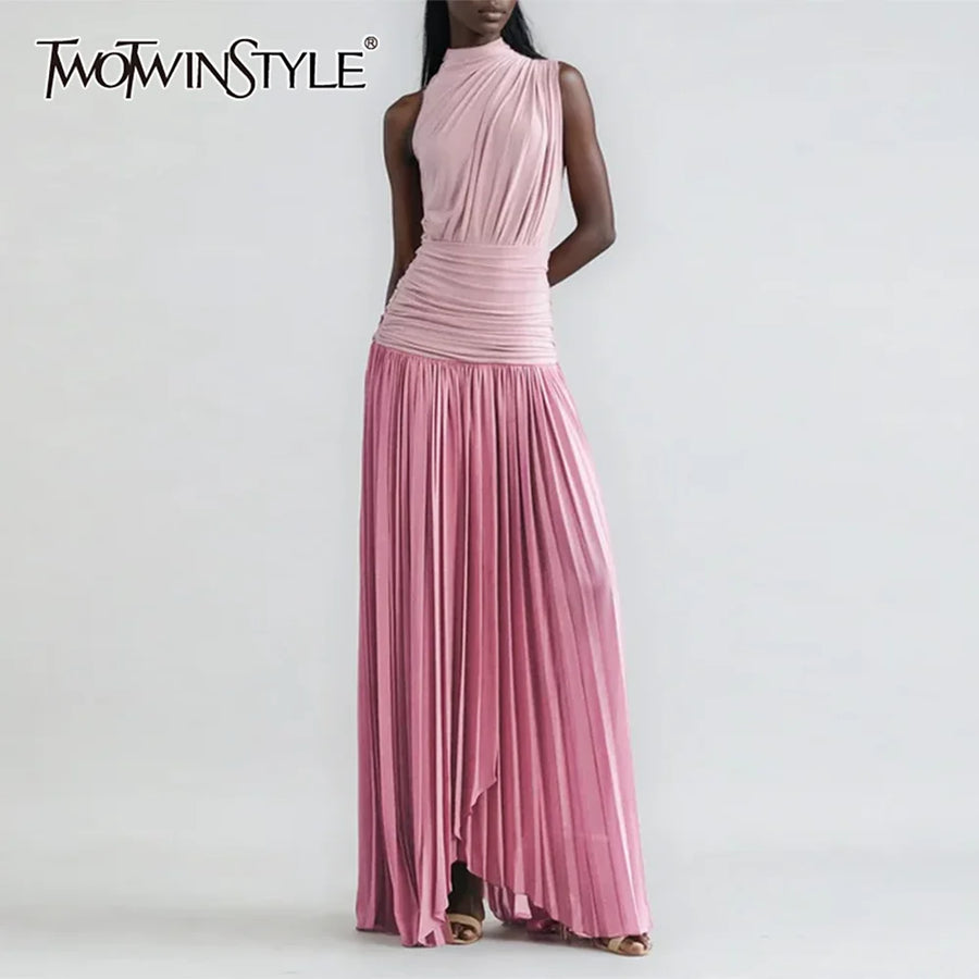 Plus Size Hit Color Spliced Folds Dress