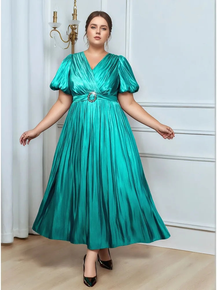 Plus Size Shiny Pleated Dress