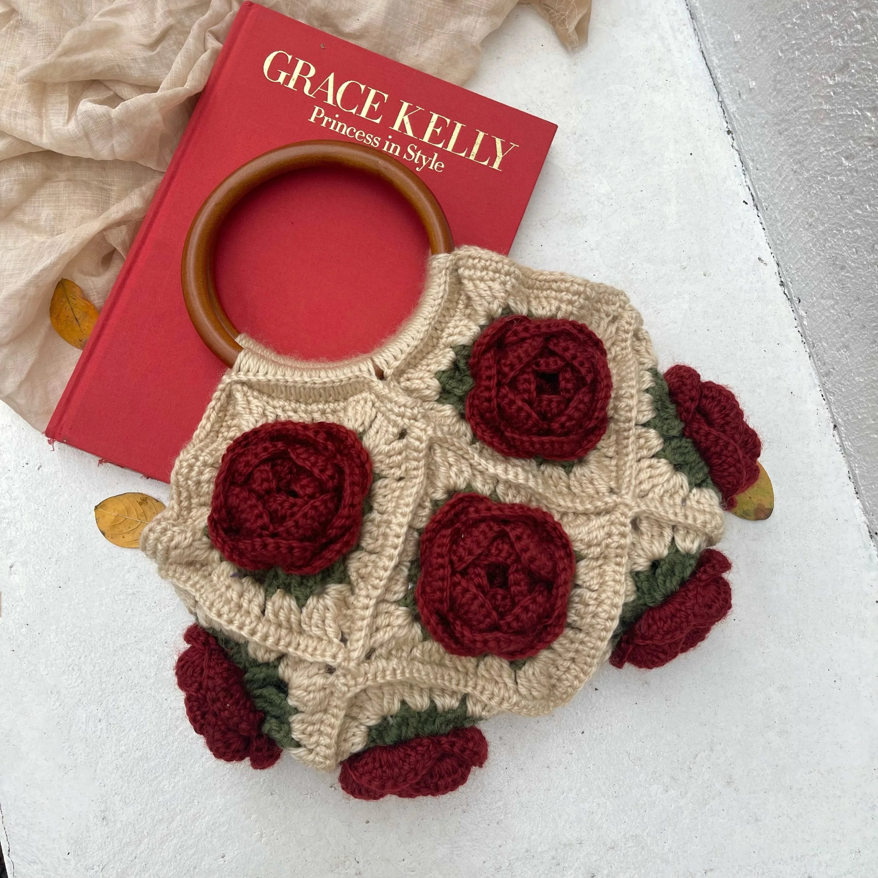 Crochet Handmade Flower Casual Tote