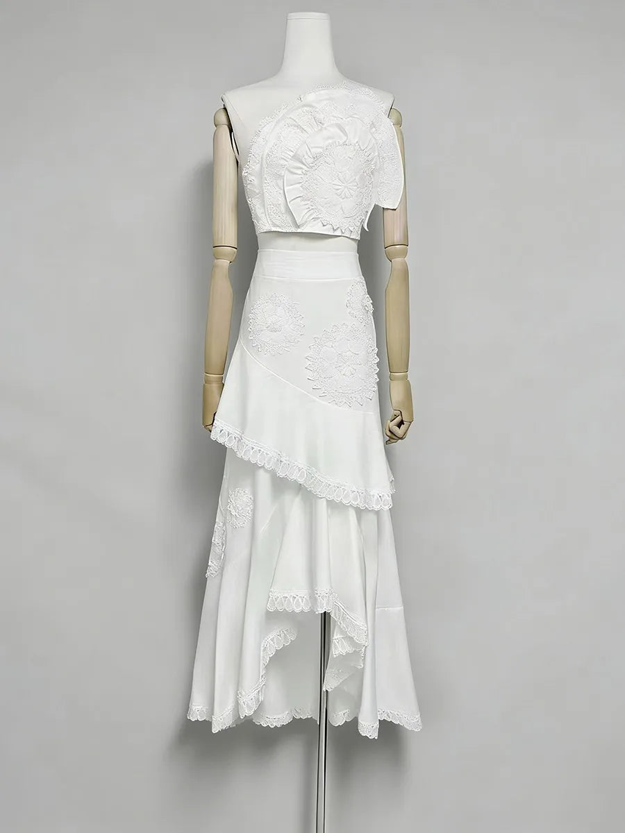 Embroidery Two Piece Ruffles Skirt Sets