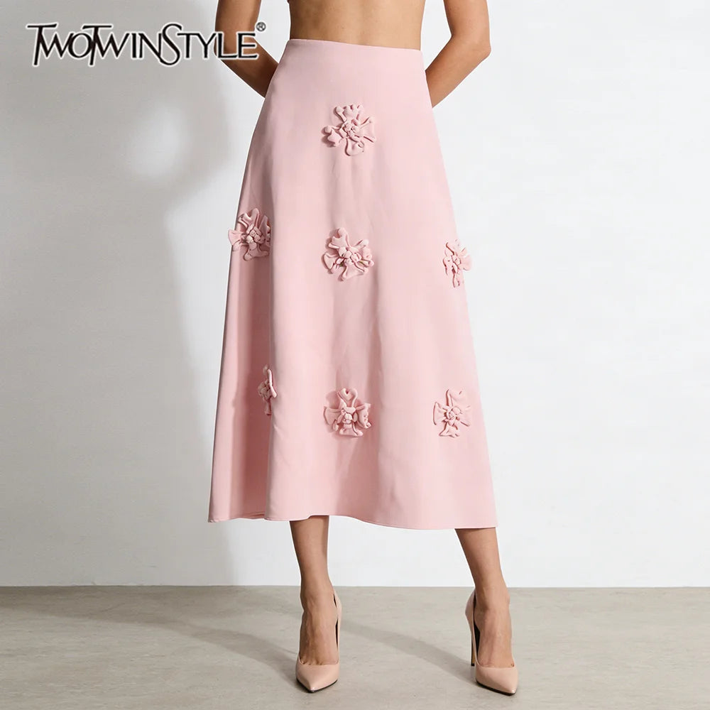 Solid Loose Spliced 3D Flower Skirts