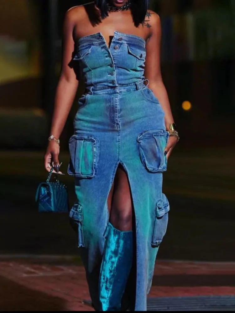 Strapeless Denim Dress