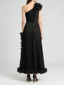 Black Spliced Fungus Folds Irregular Long Dress