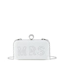 Pearl and rhinestone letter MRS clutch evening bag