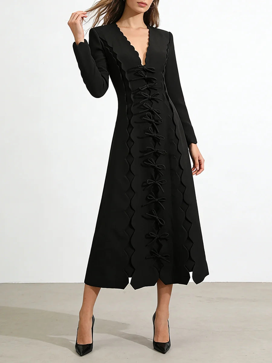 Solid Spliced Bowknot Temperament Dresses