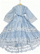 Hit Color Sheer Spliced Appliqués Dresses