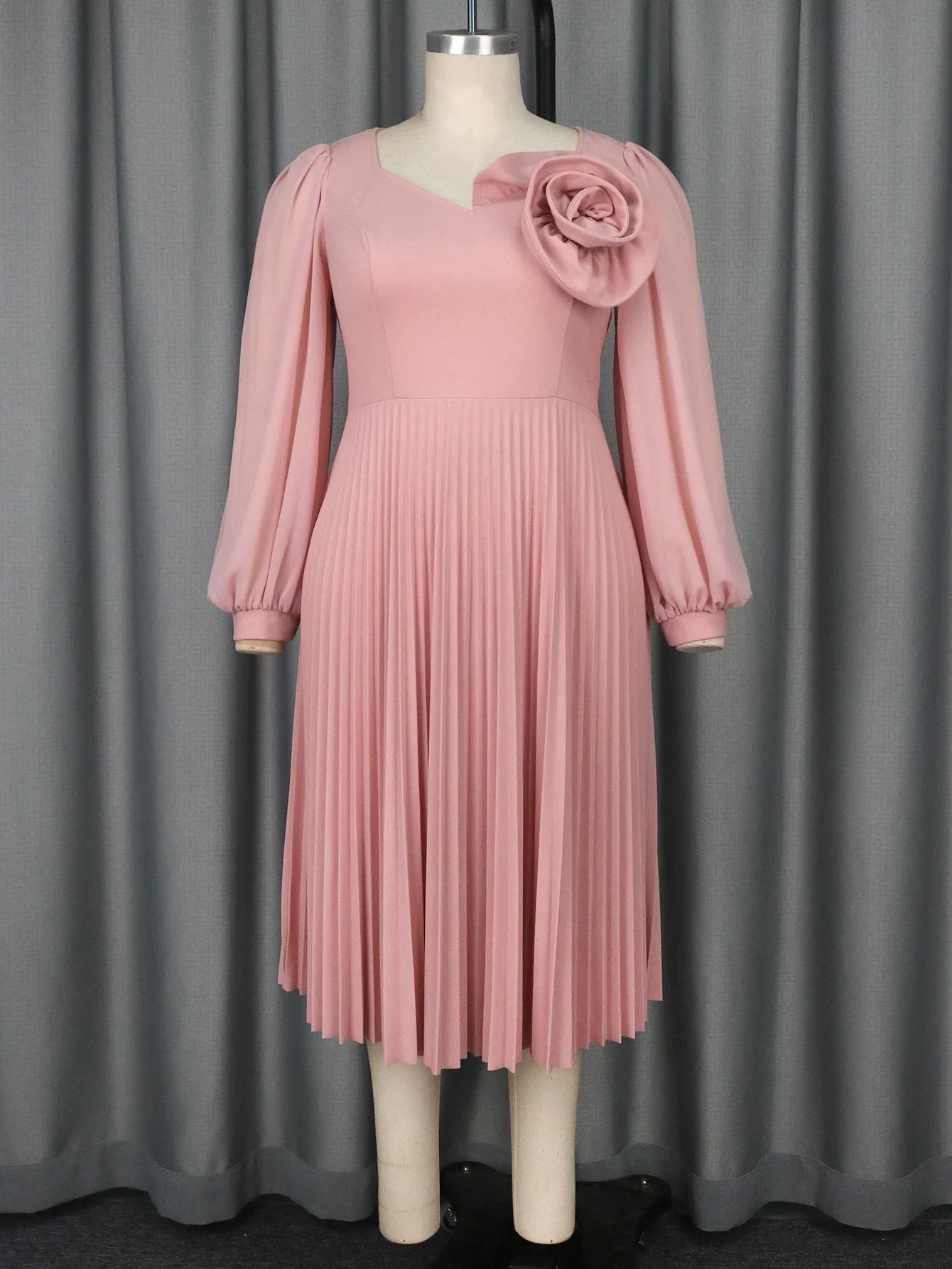 Plus Size  Pink Pleated Dress