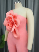 Plus Size Flower Appliqués One Shoulder  Jumpsuits