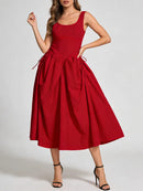 Solid Slimming Spliced Dress