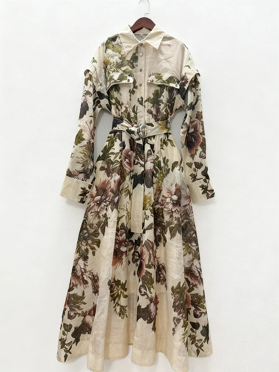 Hit Color Printing Spliced Lace Up Dresses