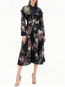 Hit Color Printing Spliced Lace Up Dresses