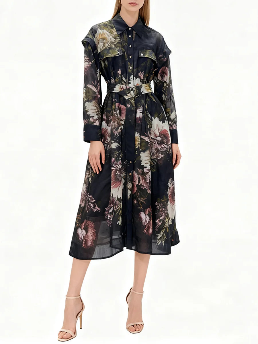 Hit Color Printing Spliced Lace Up Dresses