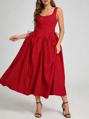 Solid Slimming Spliced Dress