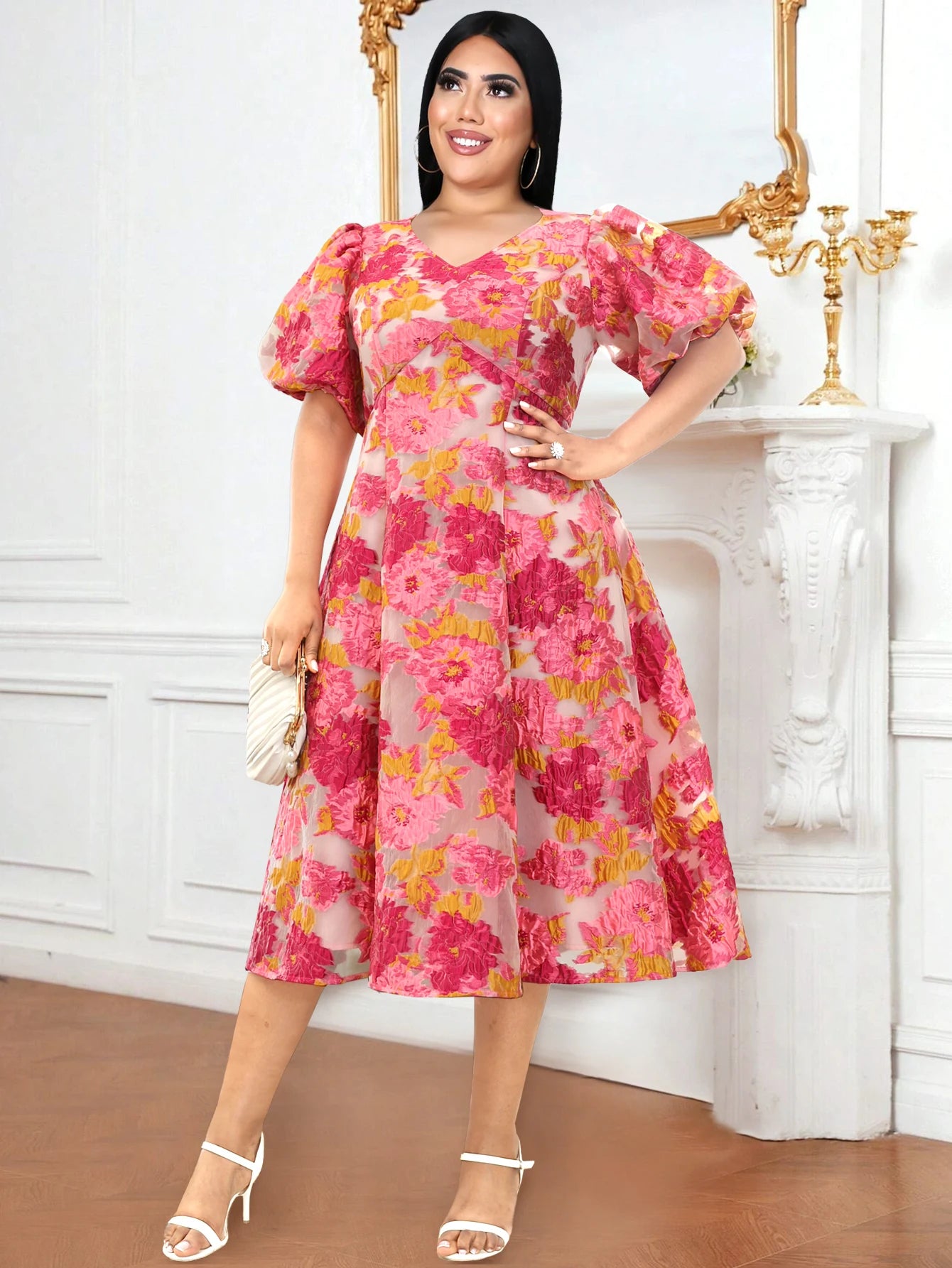 Plus Size  Jacquard Floral Dress