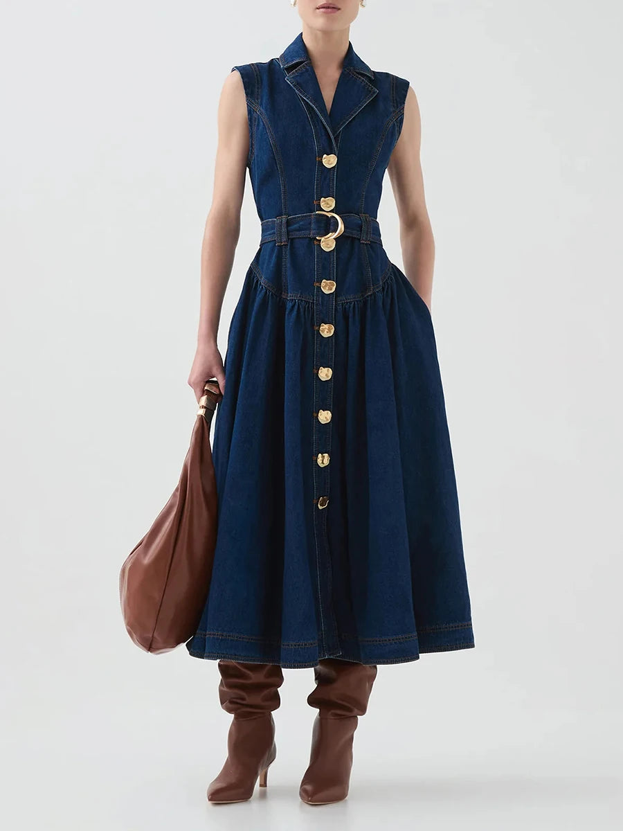 Single Breasted Cowboy Denim Dresses