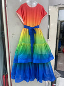 Gradient Ruffles Folds Dresses