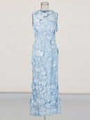 Spliced Appliqués Slimming Dress