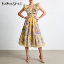 Printing Spliced Ruffles Folds Long Dresses