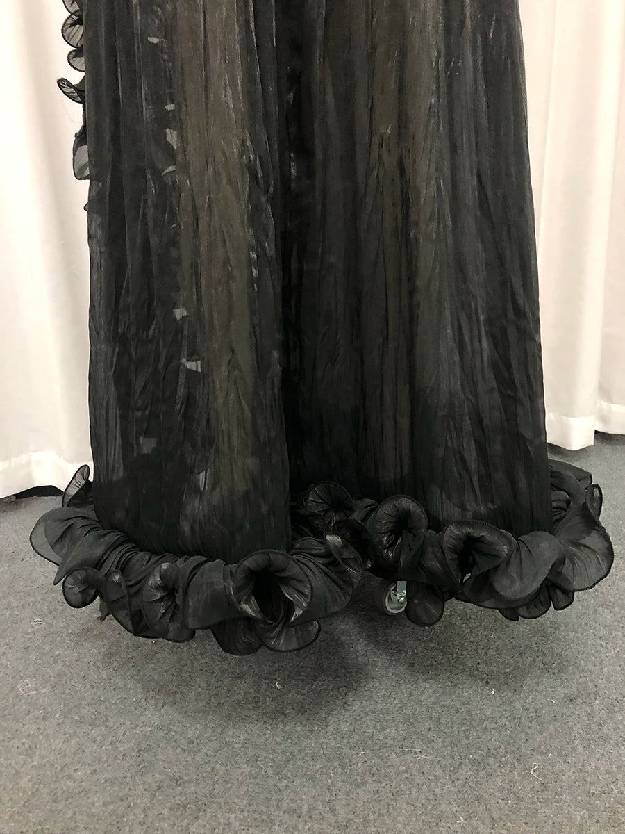 Black Spliced Fungus Folds Irregular Long Dress