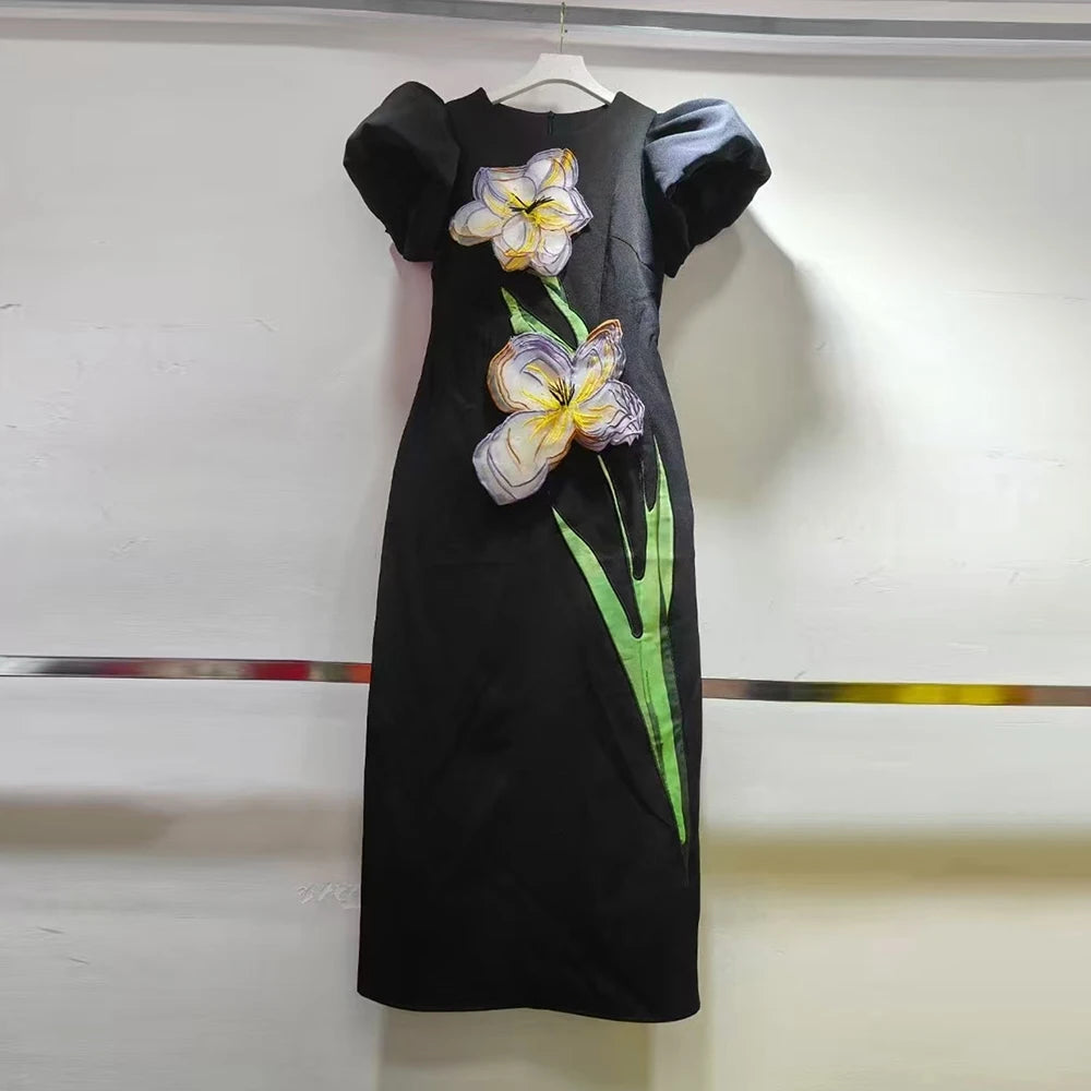 3D Black Flower Dress
