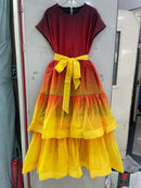 Gradient Ruffles Folds Dresses