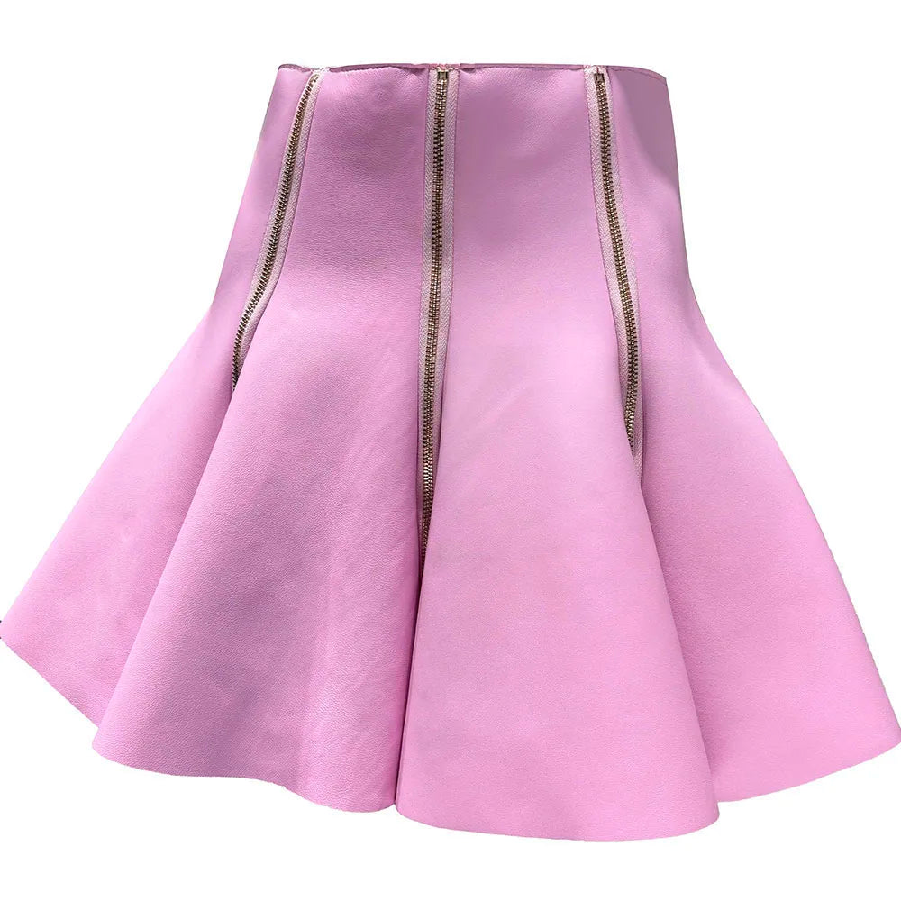 A-line Leather Zipper Skirt