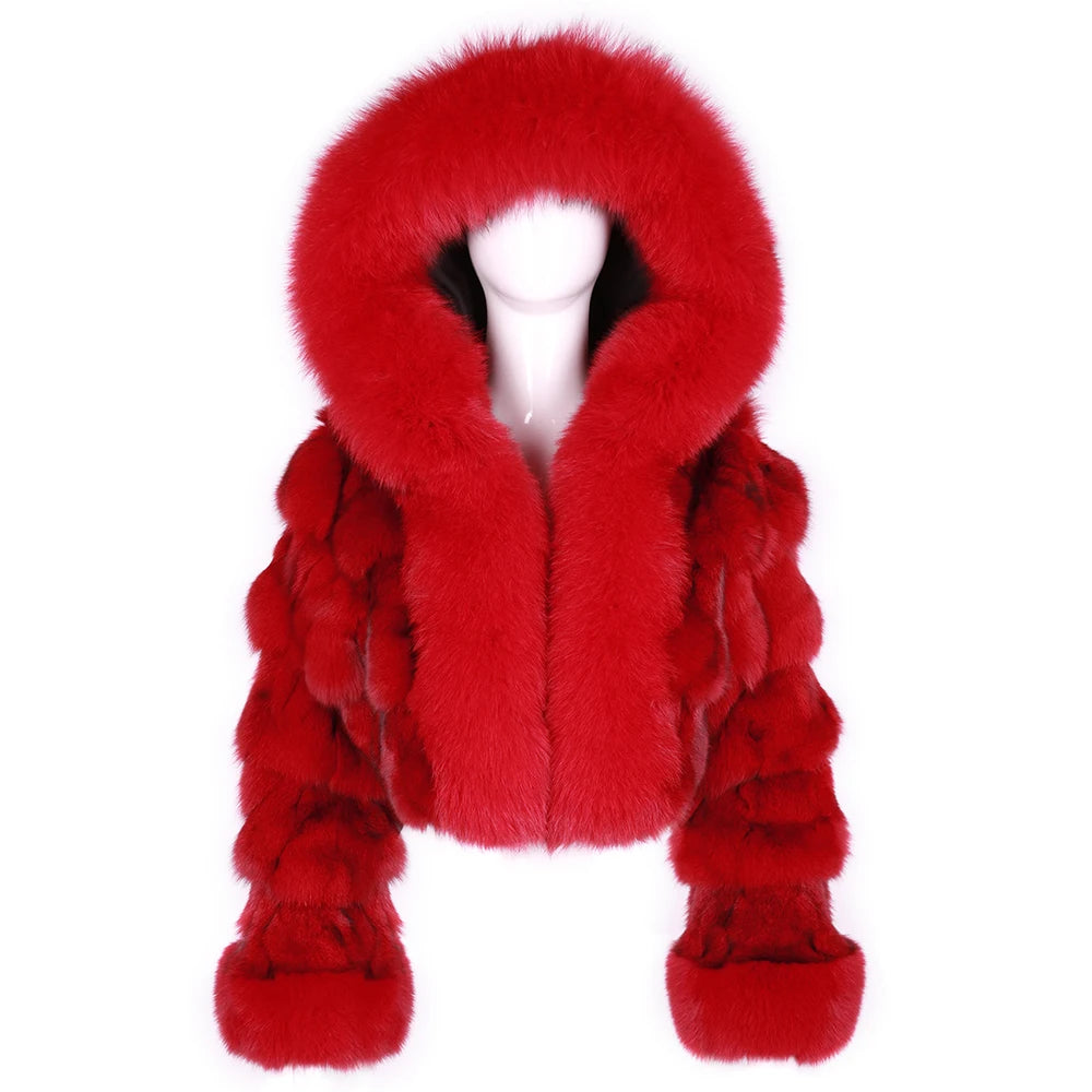 Plus Size Warm Colorful Hooded Real Fur