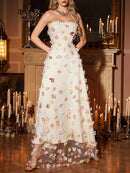 Spliced 3D Flower Strapless Dress