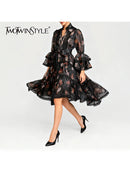 Printing Spliced Ruffles Dresses