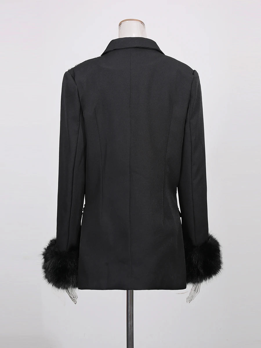 Solid Hollow Out Diamonds Elegant Blazers