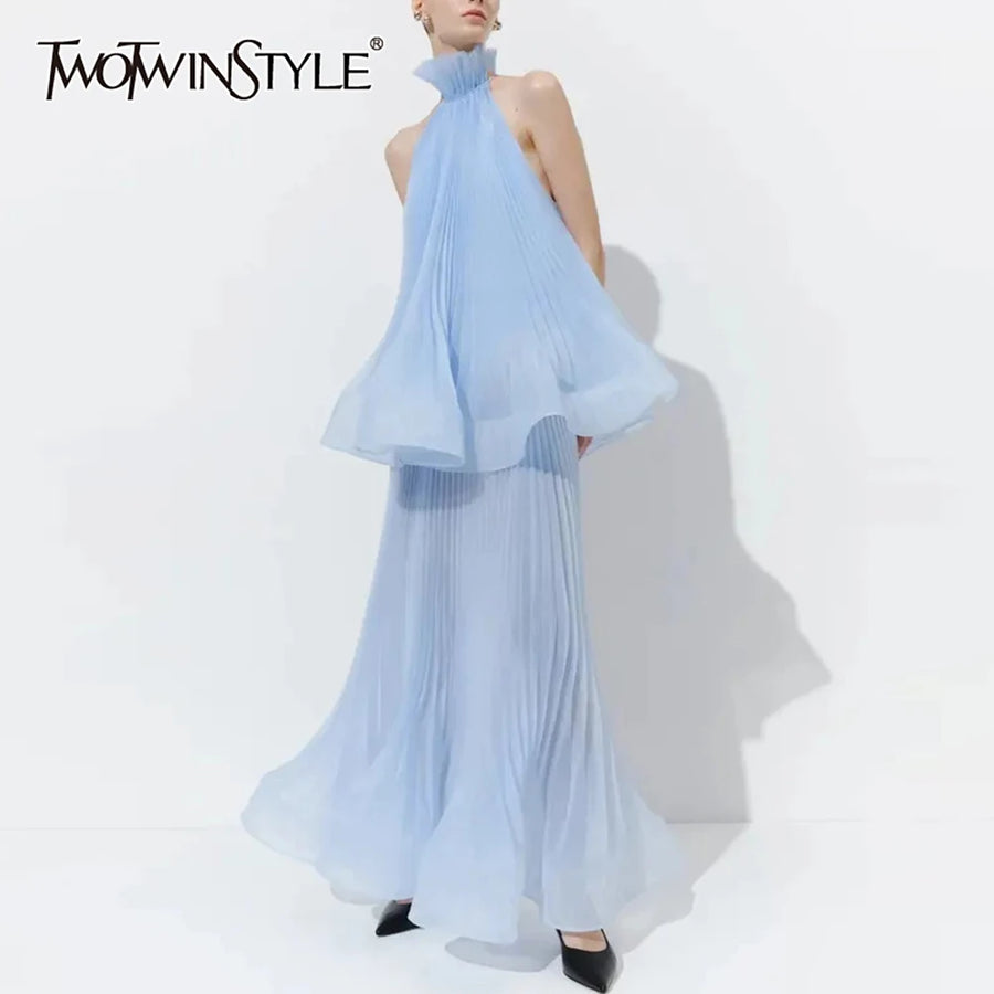 Loose Sheer Spliced Ruffles Folds Dresses