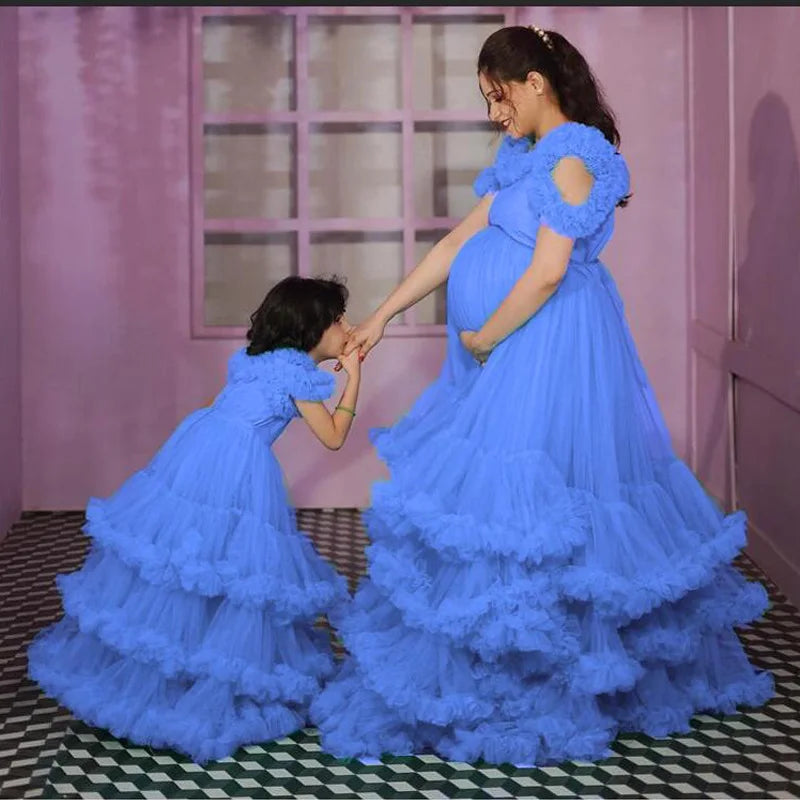 Puffy Mother And Daughter Tulle Prom Dresses Pr