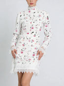 Printing Spliced Lace Slimming Dress