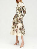 Hit Color Printing Spliced Lace Up Dresses