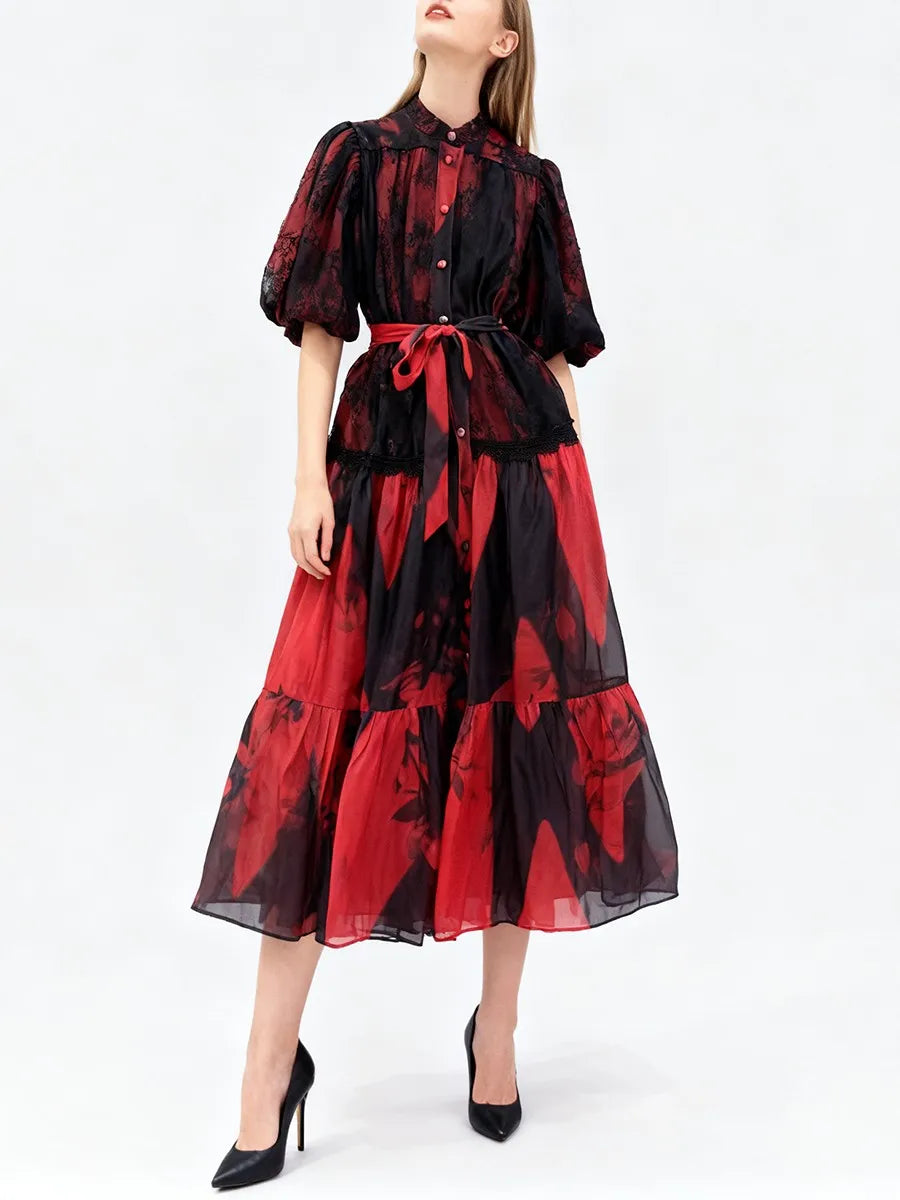 Lace Half Sleeves Patchwork Dress