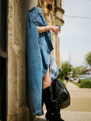 Denim Lapel Batwing Sleeve Coat