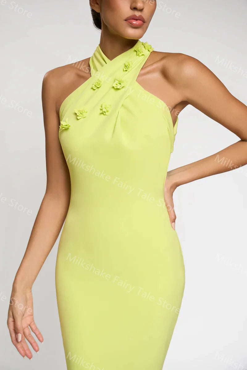 Halter Floral Appliqués Dresses