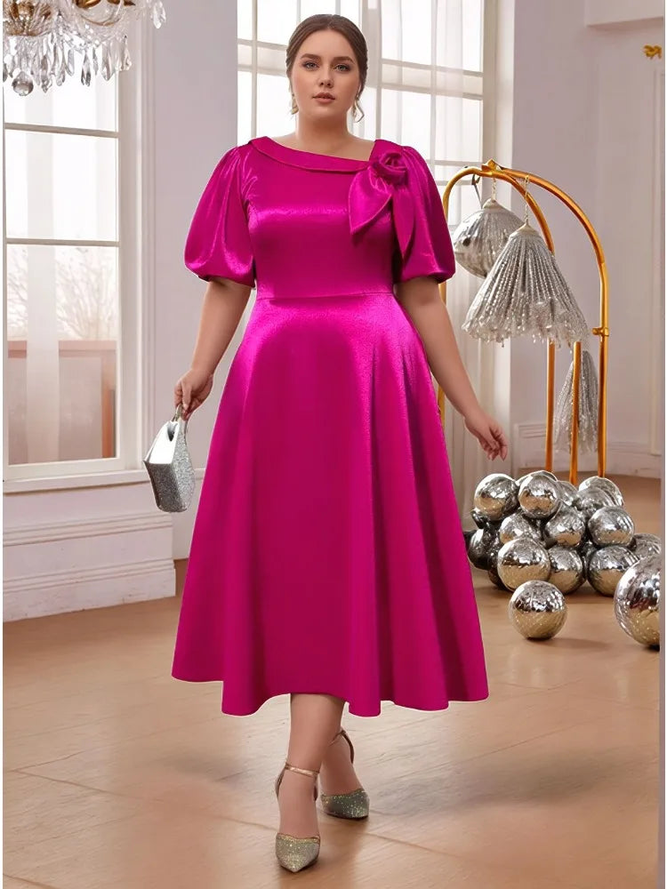 Plus Size A-Line Pleated Satin Dress