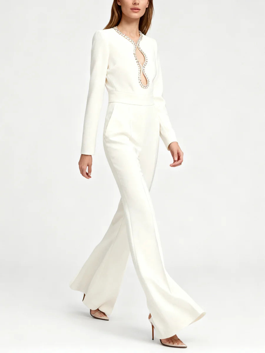 Hollow Out Spliced Bead Minimalist Jumpsuit