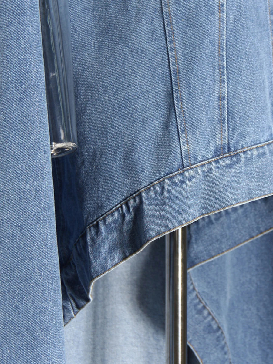 Denim Lapel Batwing Sleeve Coat