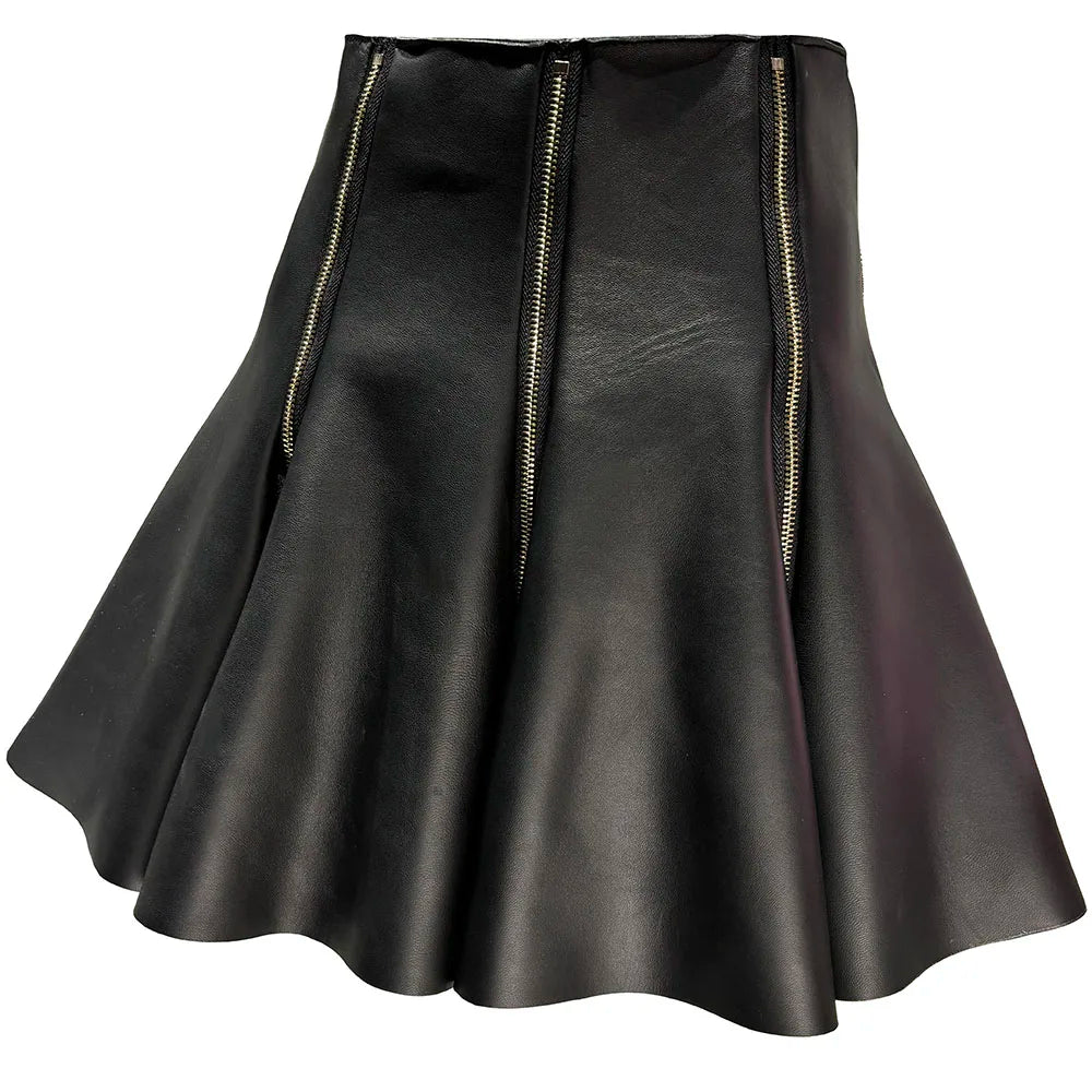 A-line Leather Zipper Skirt