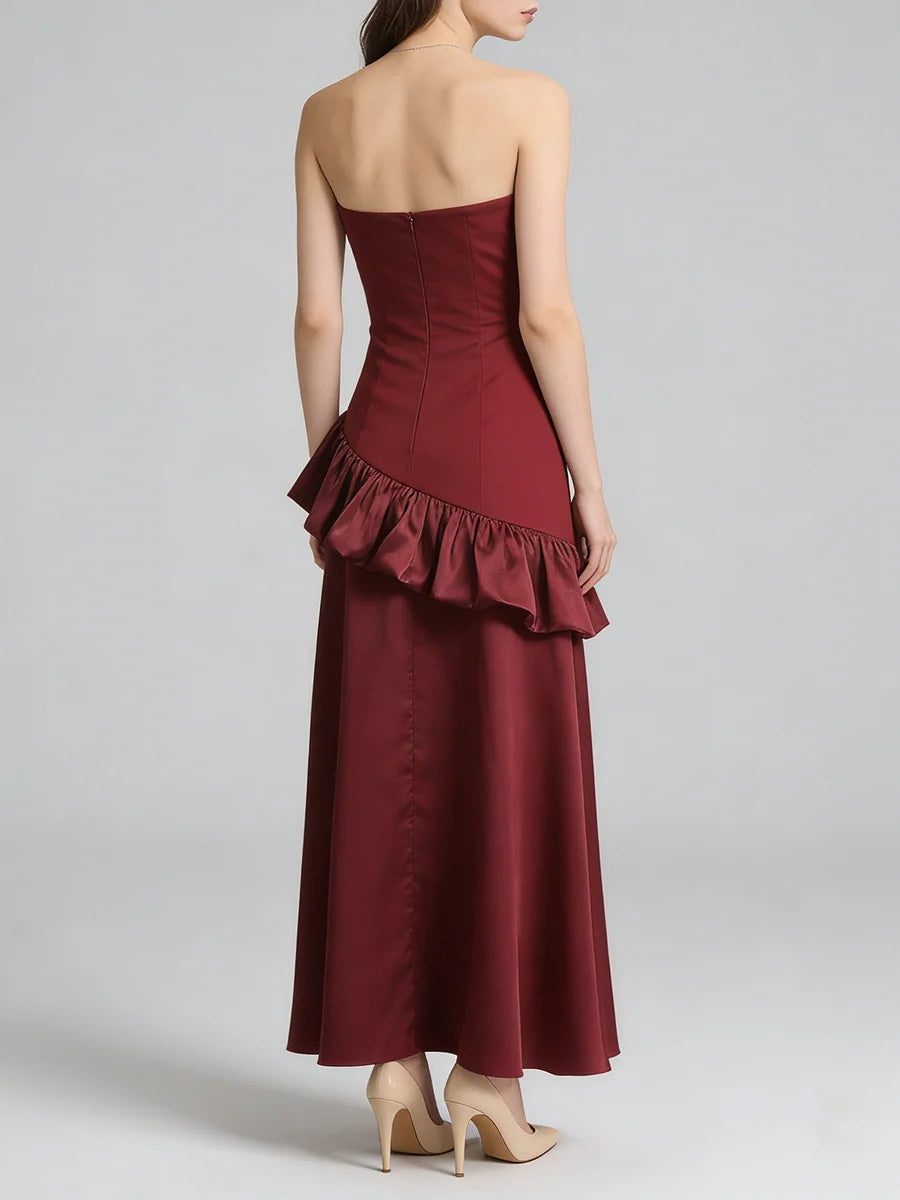 Spliced Ruffles Folds Long Dress
