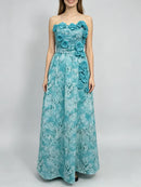 Blue Loose Spliced Flowers Dresses
