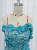 Blue Loose Spliced Flowers Dresses