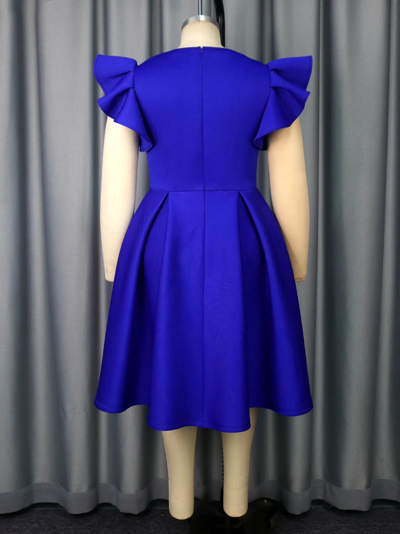 Plus Size Ruffle Sleeve A Line Dress with Pearl Embellished
