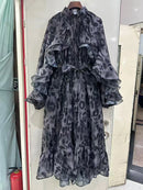 Leopard Spliced Ruffles Folds Dresses