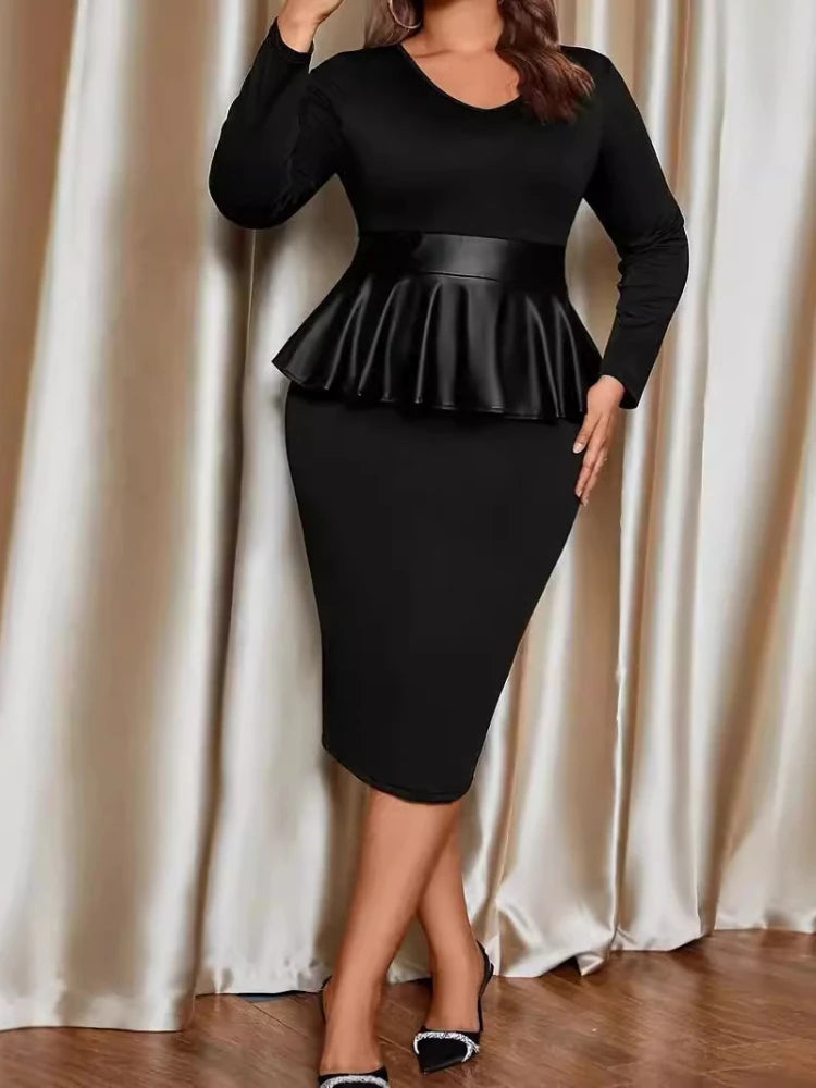 Plus Size Black Tight Ruffle Edge Dress