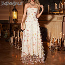 Spliced 3D Flower Strapless Dress