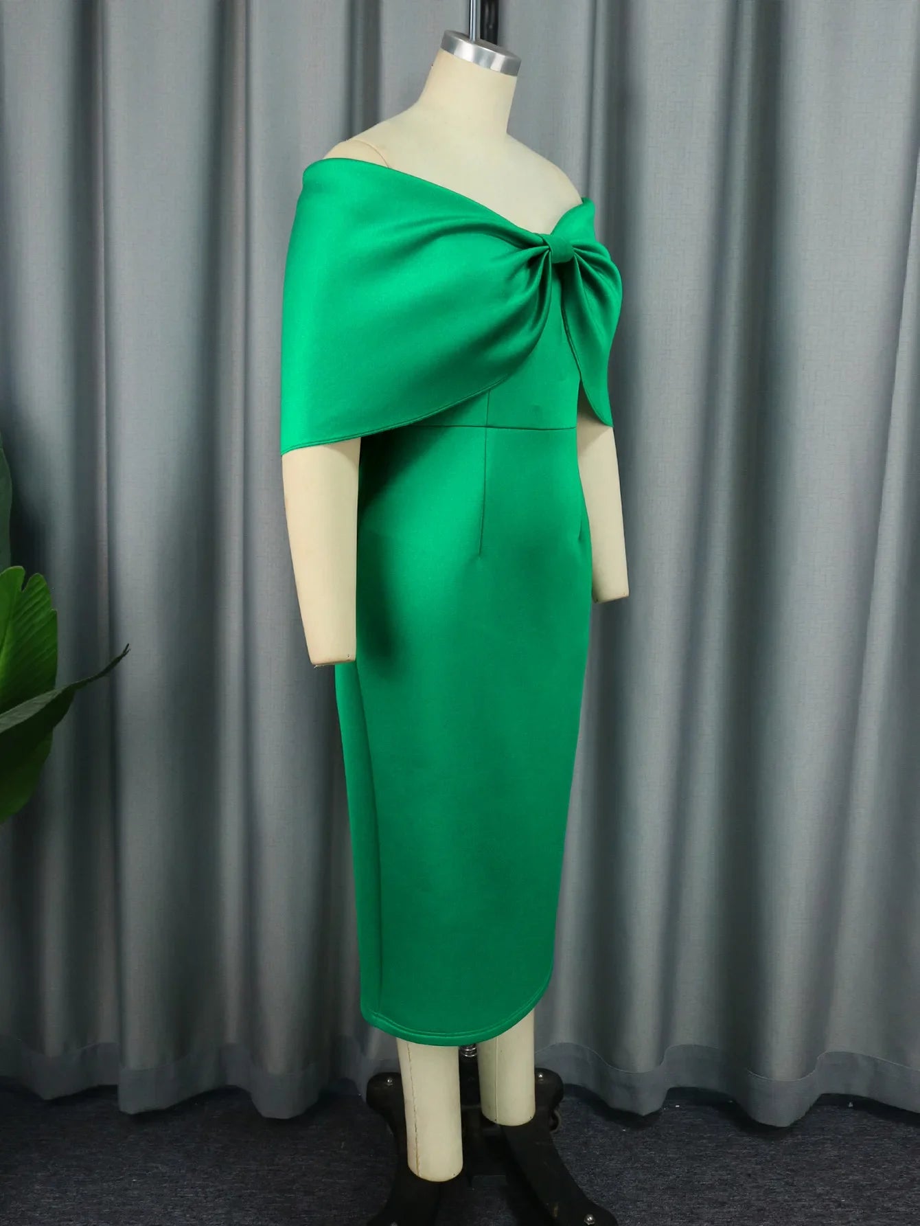 Green Cape Off Shoulder Bow Dress